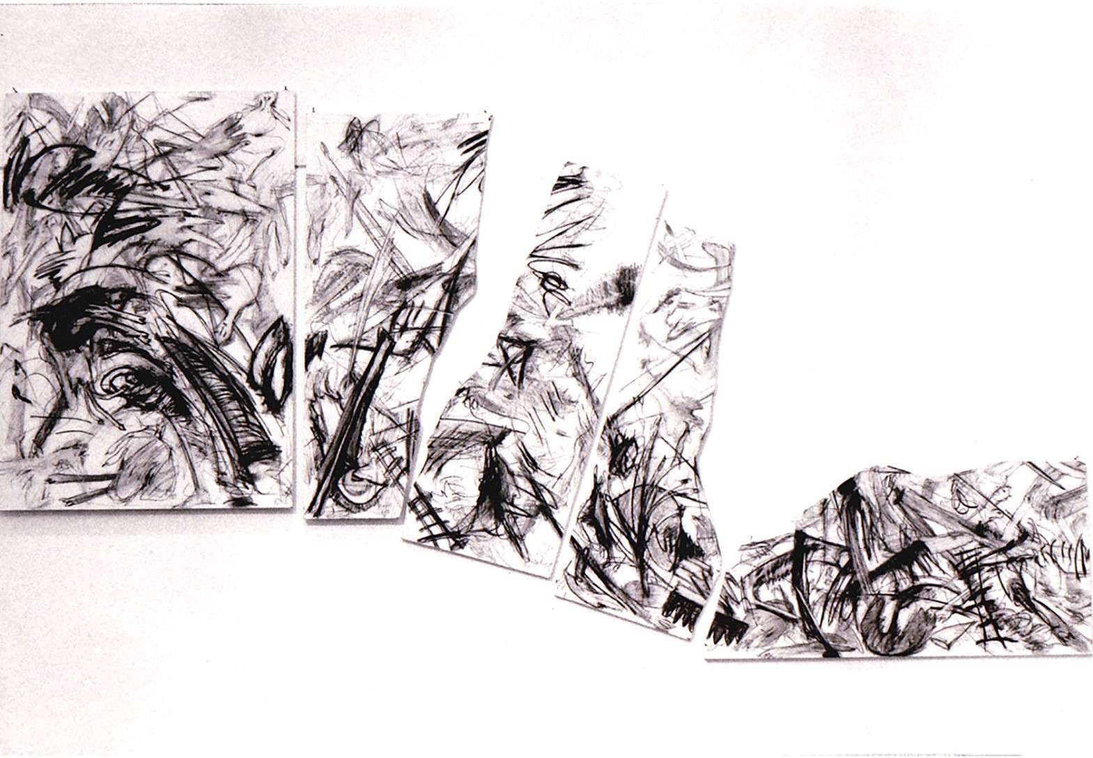 “Abfallend” 1987, 280 x 100 cm, Grafit auf Papier auf Spanplatte