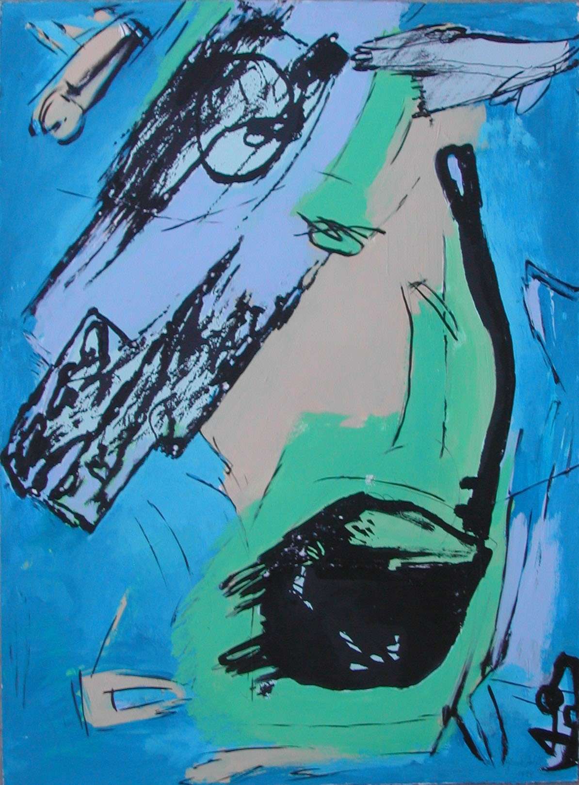 “Blaue Serie 2”, 1994, Acryl und Collage auf Papier, 70 x 50 cm