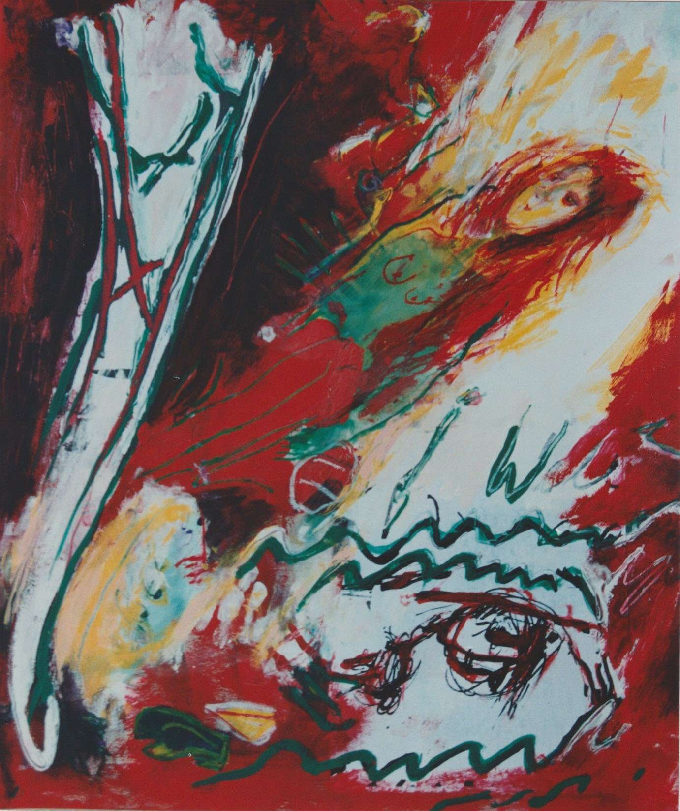“Rote Träume 1”, 1992, 70 x 50 cm, Acryl und Pastelle auf Karton