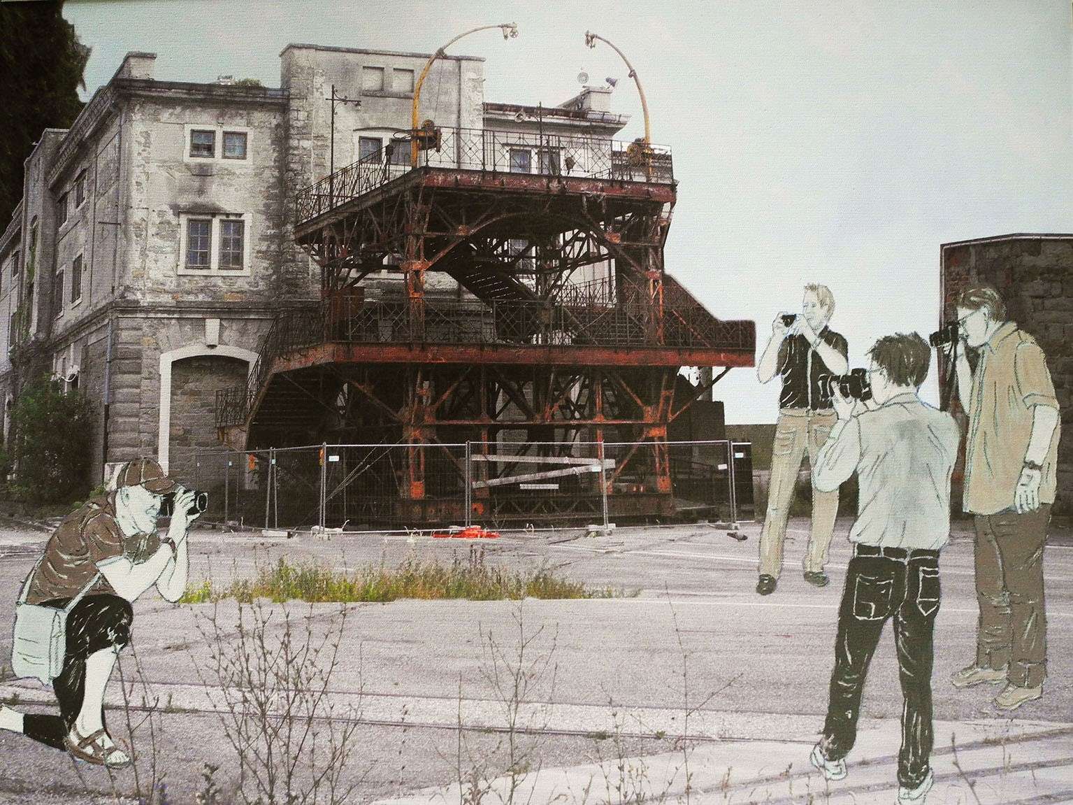 “Wir Zuschauer, Triest”, 2015, Fotodruck auf PPP, Acryl, Stifte, 50 x 70 cm