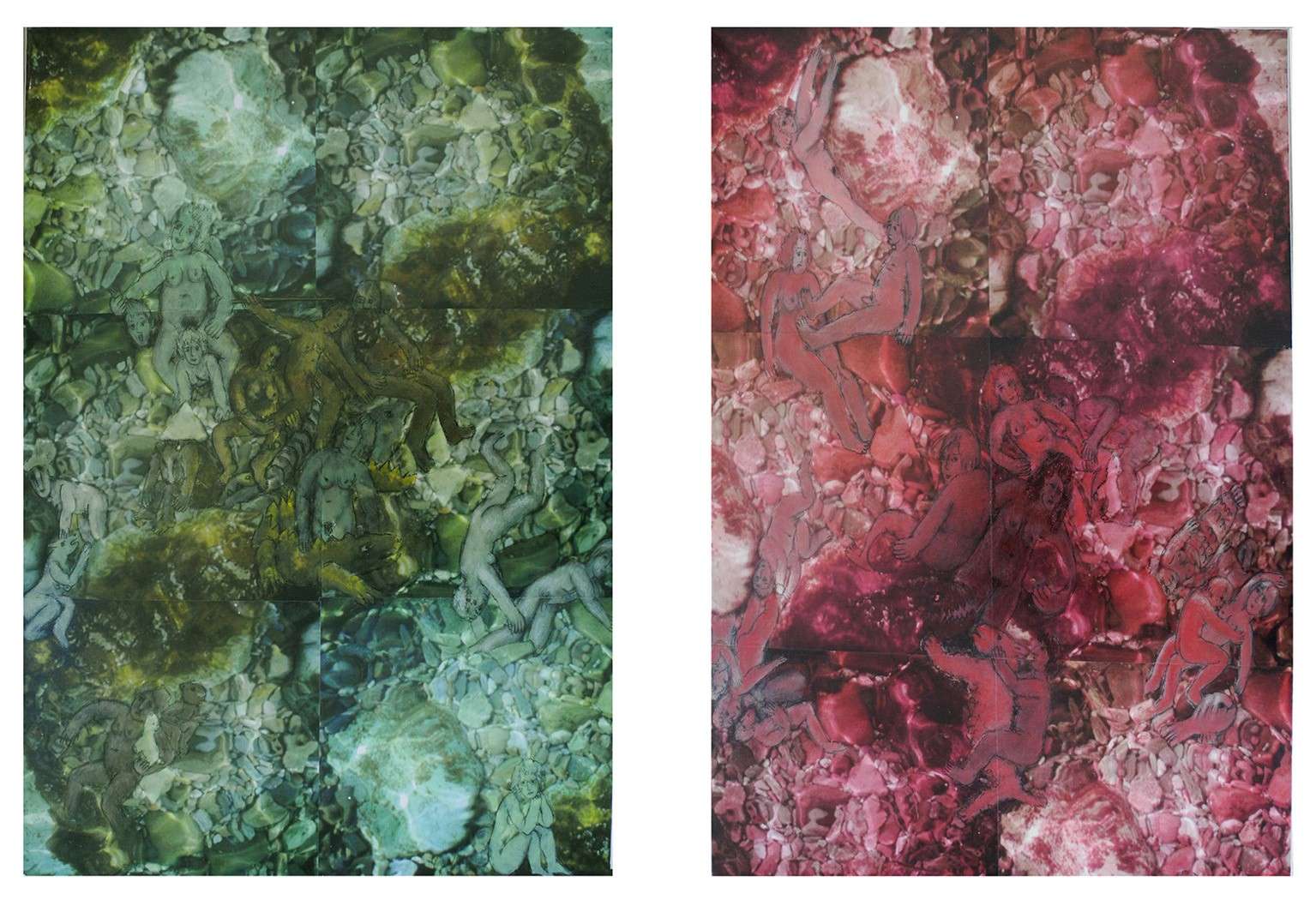“Aus Wasser wird Wein” 2009, Diptichon, Fotodruck-Collage auf Leinwand, Acryl, jedes Bild !00 x 70 cm,
